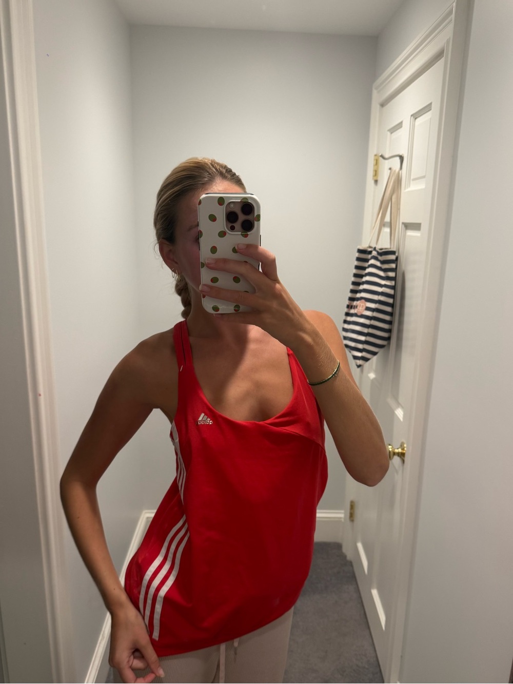 adidas Red Racerback Athletic Tank Top with White Stripes size medium